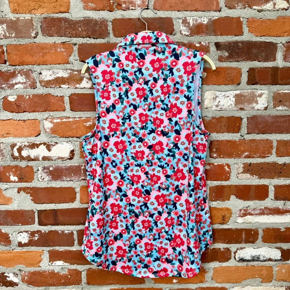 Bad Birdie Sleeveless Floral Golf Polo XL - Picture 4 of 4